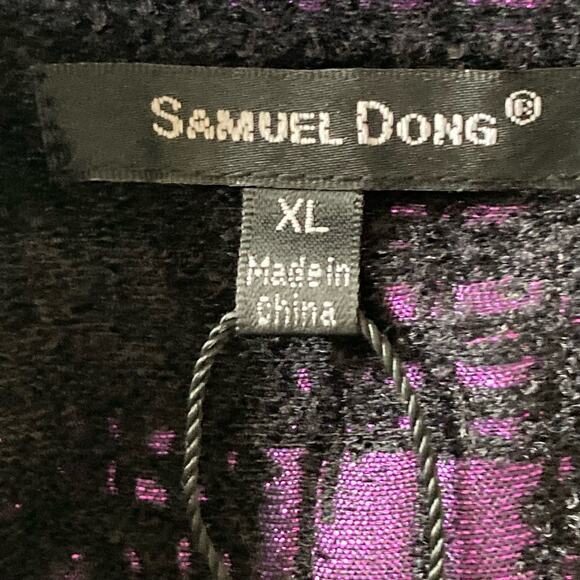 Samuel Dong Purple Shimmer Black Plaid Cropped Blazer Shawl Collar Sz XL Career - Picture 8 of 11